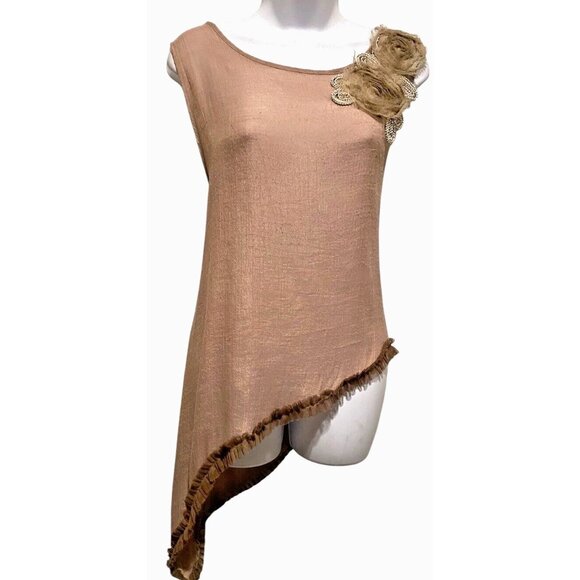 LADY NOIZ Top Women M Ruffle Sleeveless Asymetrical Peasant Gauze Flower - Picture 2 of 12